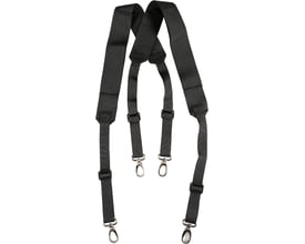 Detaljeret billede af Boisen Safety OX-ON skulderstrop Comfort til Comfort Air turboenhed, viser sorte justerbare stropper og metal kroge.