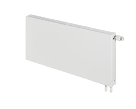 Stelrad Planar Type21 radiator i hvid med glat front og synlig termostat på højre side, 500 mm høj x 700 mm lang.