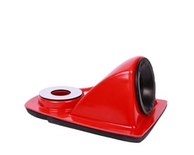 Rød Homeduster 40 støvskærm med sugefunktion og hul til op til 20mm boring, vist fra siden på hvid baggrund.