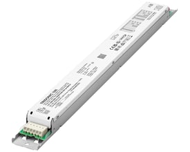 Tridonic LED driver DALI-2 LC 100/300-1050/230 DA lp SNC4 med hvidt kabinet og tydelig mærkning for DALI-2 styring.