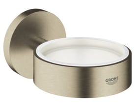 Grohe Essentials holder i nikkel til glas eller sæbe, med Grohe logo synligt på den børstede overflade.