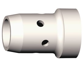 3D-rendering af en Abicor Binzel sort gasfordeler i thermoplast, designet til TBi 411/511 svejsebrændere.