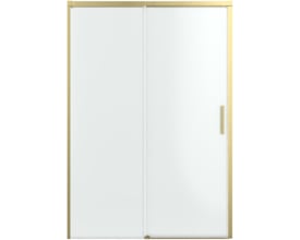 Strømberg Slide 22 skydedør til niche, 130 cm, venstrehængt med messingfarvet ramme og greb.