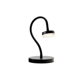 Nielsen Light Bordlampe Tulipan i sort metal med fleksibel arm og integreret LED-lys, perfekt til skrivebordet.