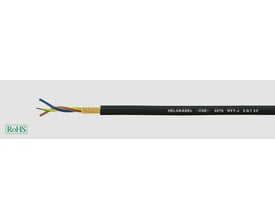 HELUKABEL installationskabel NYY-J 3G150/7 med sort kappe og afisolerede leder i blå, brun og gul/grøn. CE-godkendt.
