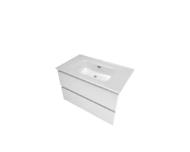 Sanibell Proline møbelsæt i mathvid, 81x46 cm, med 2 grebsfrie softclose skuffer og porcelænsvask uden hanehul.