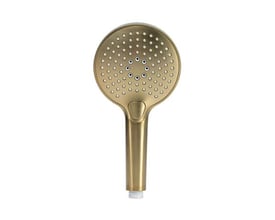 Håndbruser i mat børstet guld med rub clean funktion og 3 strålefunktioner, vist på hvid baggrund.