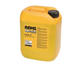 En Rems Spezial 5 liters gevindskæreolie dunk i gul plast med sort skruelåg og mærkat.