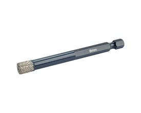 Ironside diamantflisebor på 8 mm med synlig diamantbelagt borekrone og sekskantet skaft, set skråt fra siden.