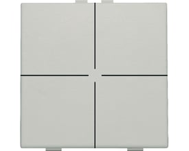 Niko 4-tryk i lysegrå (NHC) til smarthome-funktioner som lysstyring og scenarieaktivering, med fire felter og en simpel klik-montering.