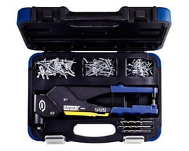 Rapid RP60 MULTI 360 blindnittesæt i sort kuffert med værktøj og et udvalg af 150 blindnitter og 3 bor.