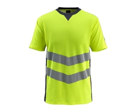 Mascot Sandwell hi-vis T-shirt i gul/marine, størrelse S, med reflekser og kontrastfarvede detaljer på hvid baggrund.