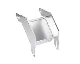 Wibe udvendig bøjning 90 grader til 70 mm gitterbakker, fremstillet af galvaniseret stål med fastgørelseshuller.