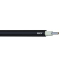 Sort NKT-solcellekabel H1Z2Z2-K 1x4 RF5 med 5,5 mm diameter, vist med afisoleret ende og synlige kobbertråde.