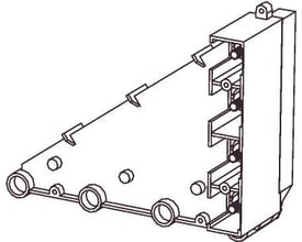Teknisk tegning af Eaton Tabula tilslutning til 4-polet MCCB op til 250A, der viser detaljeret konstruktion.