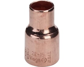 Loddemuffe i ubehandlet kobber fra Viega, 35 mm til 22 mm, med KIWA logo og dimensioner.