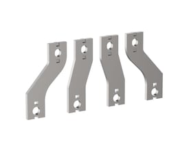 Schneider Electric spreder til 4-polet TeSys G265-500A kontaktor, viser fire metaldele med monteringshuller på hvid baggrund.