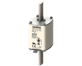 Siemens SITOR NH2 sikring med 500A mærkestrøm og aR klassificering, vist på hvid baggrund.