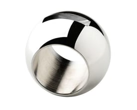 Siemens VAI60.40-68 afspærrings kugleventil, DN40, PN40 og Kvs 68. Billedet viser ventilens blanke metalkugle med en åbning i midten.