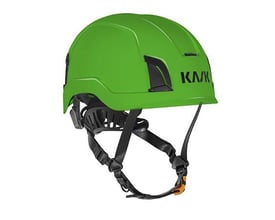 Grøn Kask Zenith X sikkerhedshjelm med sort hagerem, til hovedomkreds på 52-63 cm.