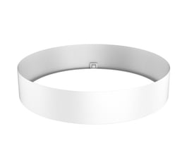 Hvid, rund dekorring til NVC Lighting Amarillo-plafond med åben midte, set skråt forfra; diameter Ø292 mm.