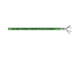 Lapp Etherline FD Cat.6A S/FTP industrielt Ethernet kabel i grøn med afskærmede ledere synlige for enden.