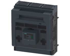 Siemens SENTRON 3NP1 sikringsafbryder, 3-polet NH3, 630 A med elektronisk sikringsovervågning EFM20 vist på hvid baggrund.