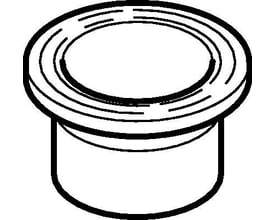 Tegning af Geberit 75 mm påsvejsningsstykke til flange, sort PEH, med synlige linjer der angiver form og dimensioner.