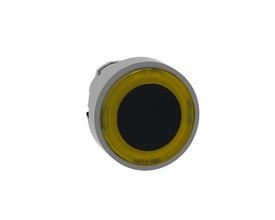 Schneider Electric ZB4BW983 lampetrykhoved med gul ring og plan trykflade, designet til LED-belysning.
