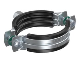 Detaljeret visning af Walraven 2S rørbøjlens elforzinkede overflade og indvendige EPDM-gummi, der beskytter røret.