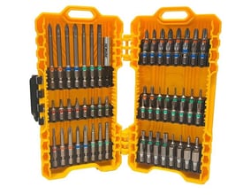 Ironside bitssæt med 72 dele, farvekodede bits og bitsholder samlet i en åben orange plastkassette.