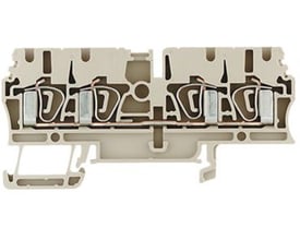 Detaljeret billede af Weidmüller ZDU 2,5/4AN gennemgangsklemme, der viser den interne fjederterminal mekanisme.