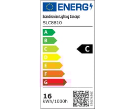 Energimærke for SLC Sign Spot LED 16W med energiklasse C og 16 kWh/1000h forbrug.