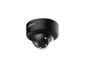 Sort Dahua 4MP Smart Dual Light AI-domekamera med motoriseret 2,7-12 mm objektiv set skråt forfra.