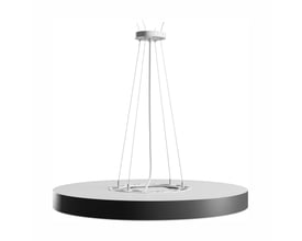 SpectrumLED Nymphea Optima loftlampe med rund, hvid lysflade, sort kant og synlige ophængswirer.