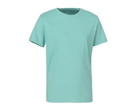 ID Identity økologisk T-shirt i støvet aqua farve, størrelse 4XL, med klassisk rund halsudskæring og korte ærmer.