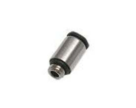 Parker enkelt union til 6mm rør, M5x0,8 gevind, fremstillet i forniklet messing med synlig udvendig gevind.