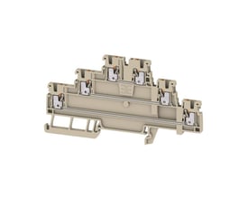 Detaljeret sidevisning af Weidmüller A3T gennemgangsklemme, der viser dens kompakte design og push-in mekanisme.