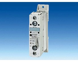 Siemens solid-state kontaktor 3RF2310-3AA02 med 10A, 24-230V driftsspænding og 24V DC styrespænding, vist frontalt.
