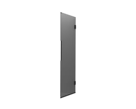Svedbergs Langfoss brusedør på 90 x 200 cm med røgfarvet glas og matsort profil, set skråt forfra.