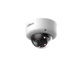 Dahua 5 MP motoriseret domeovervågningskamera med synlig linse og indbygget lys under det hvide kamerahus.