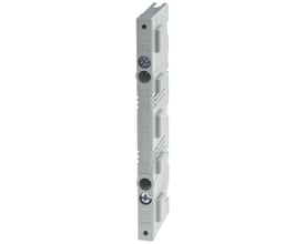 Siemens samleskinne 8US1 til 60mm system, 3PN+PE konfiguration i grå plast med tydelige mærkninger.