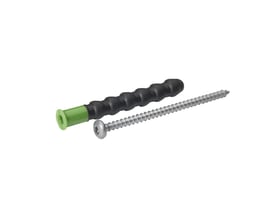 Schneider Electric Thorsman TPH-6x50 rawplug med 55mm skrue, grøn og sort, til 25 stk. Professionelt befæstelsesudstyr på hvid baggrund.