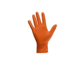 Orange nitril engangshandske i størrelse M med tydelig diamantstruktur for bedre greb, isoleret på hvid baggrund.