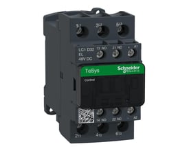 Schneider Electric TeSys D kontaktor, 3-polet med 32A, 48V DC spole og 1NO+1NC hjælpekontakter, grå.