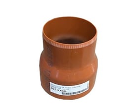 Uponor dræntilslutning i orange PVC med dimension 110-128/113 mm, viser den glatte indvendige overgang og udvendige spids.