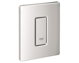 Grohe Cosmo betjeningsplade til urinal i krom finish, vist med et centralt trykfelt med Grohe logo.