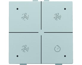 Niko ventilationstryk i sterling sølv med fire trykknapper, symboler for ventilation og timer.