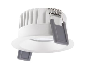 Ledvance Spot Fix PS DIM indbygningsspot i hvid aluminium med grå monteringsklemmer og fjeder.