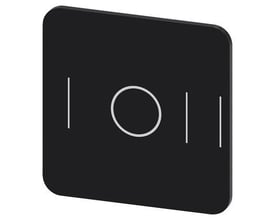 Siemens mærkningsplade til limning, 22x22 mm, sort med hvidt symbol I O II trykt på forsiden.